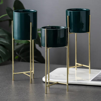 Modern Green Home Décor .Flower Pot Holder With Metal Plant Stand - Graceland Home and Living -  