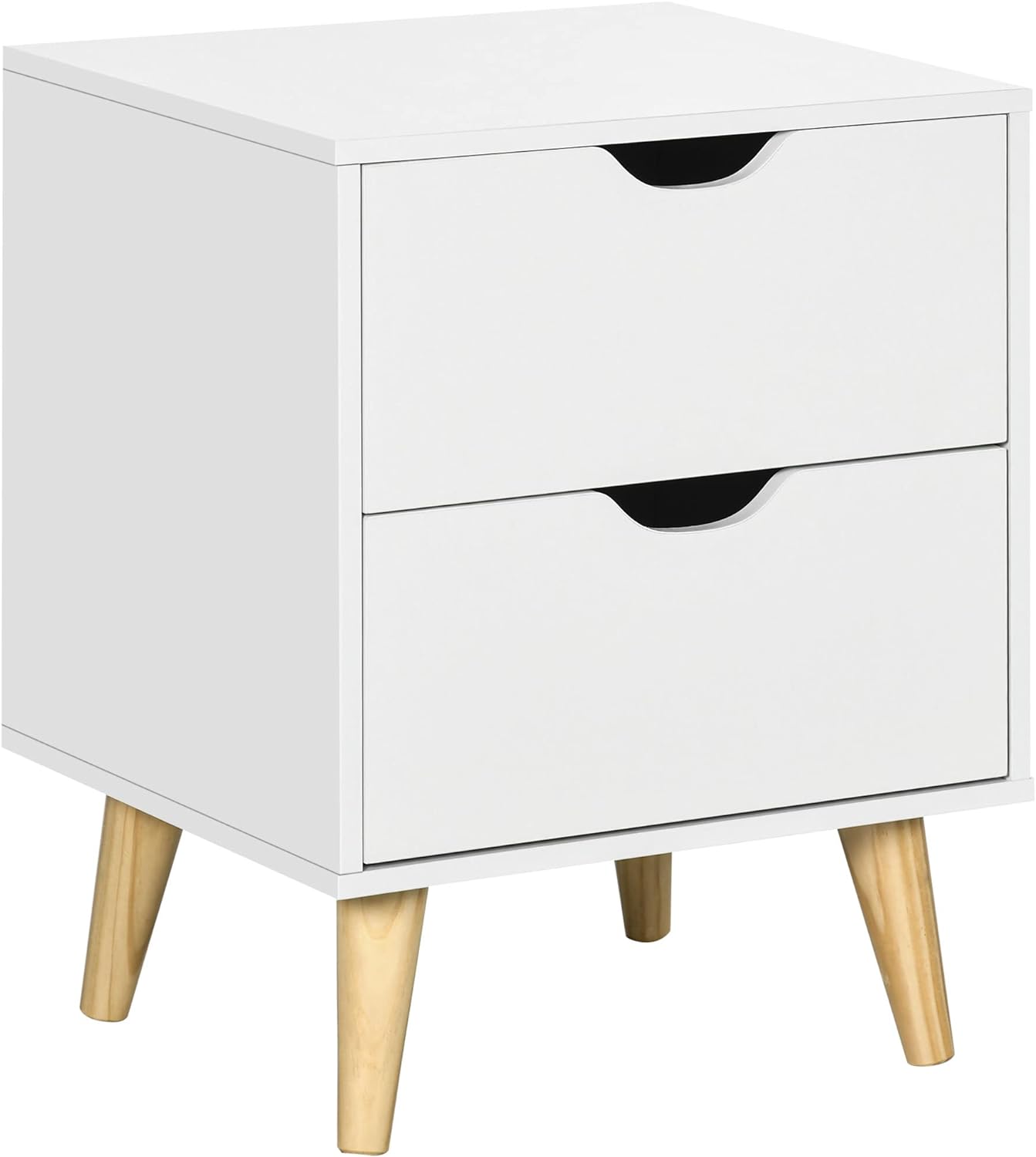 Modern Nightstand, Bedside Table with 2 Drawers, End Table with Wood Legs for Bedroom, White - Graceland Home and Living -  