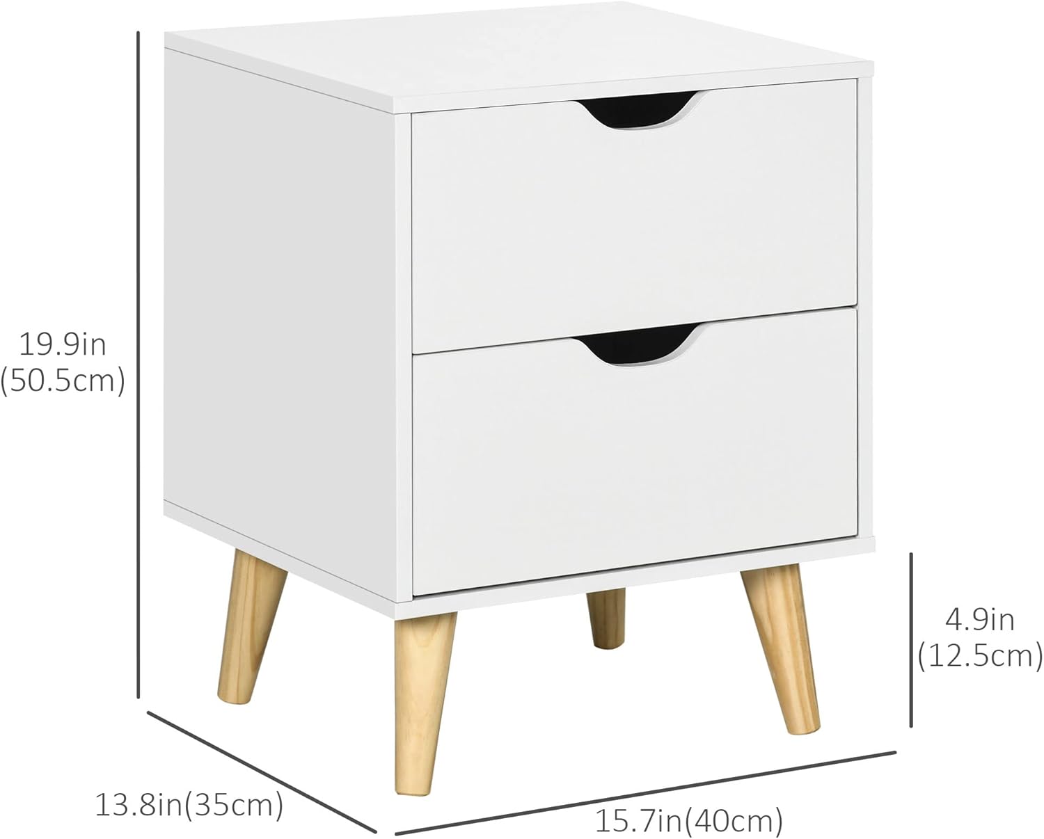 Modern Nightstand, Bedside Table with 2 Drawers, End Table with Wood Legs for Bedroom, White - Graceland Home and Living -  
