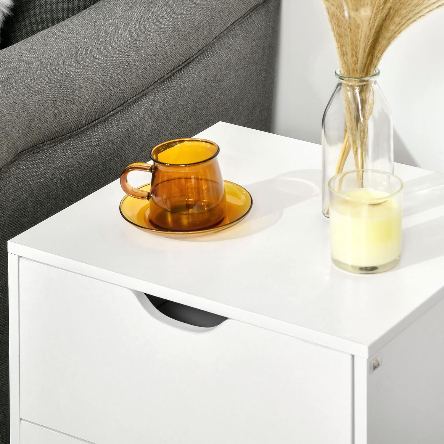 Modern Nightstand, Bedside Table with 2 Drawers, End Table with Wood Legs for Bedroom, White - Graceland Home and Living -  