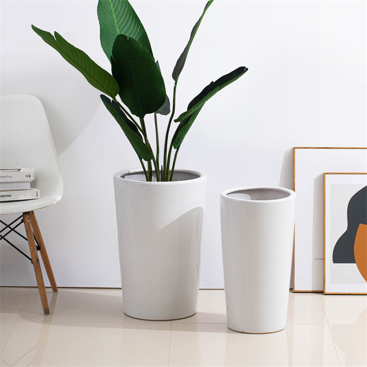 Modern Nordic  Round white ceramic indoor flower pots - Graceland Home and Living -  