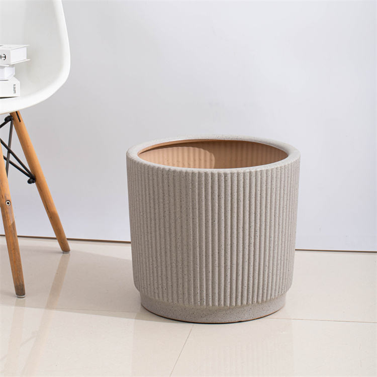 Nordic matte brown striped ceramic  plant pots Graceland Home and Living