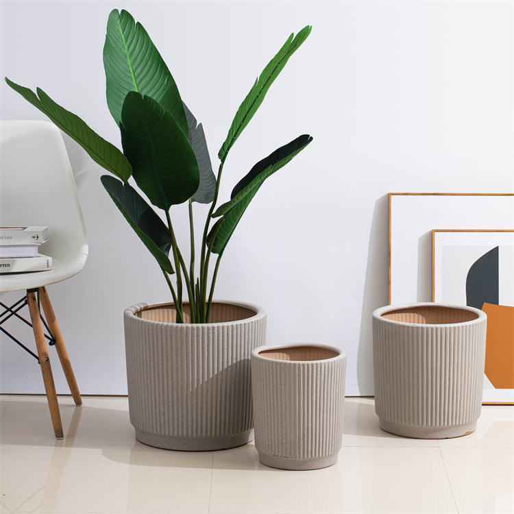 Nordic matte brown striped ceramic  plant pots Graceland Home and Living