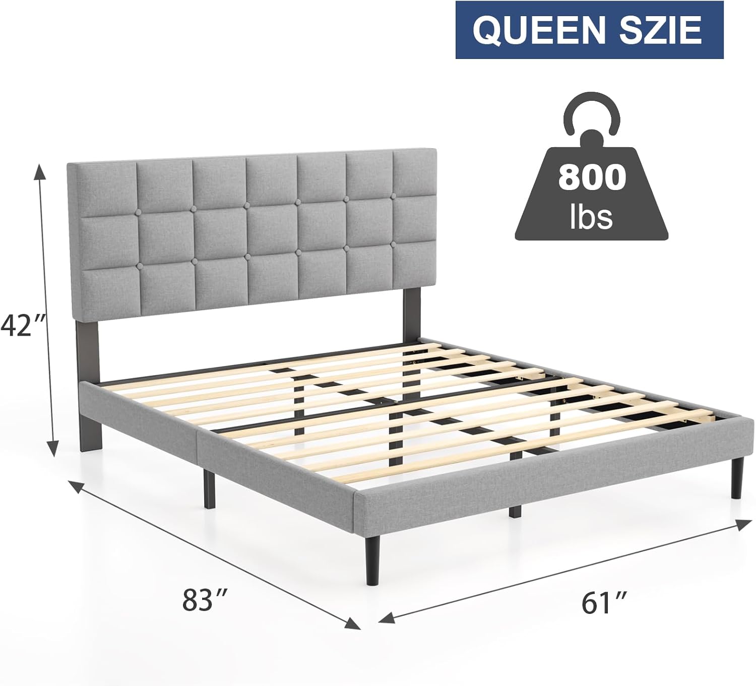 Queen Size Upholstered Platform Bed Frame, No Box Spring Needed - Graceland Home and Living -  