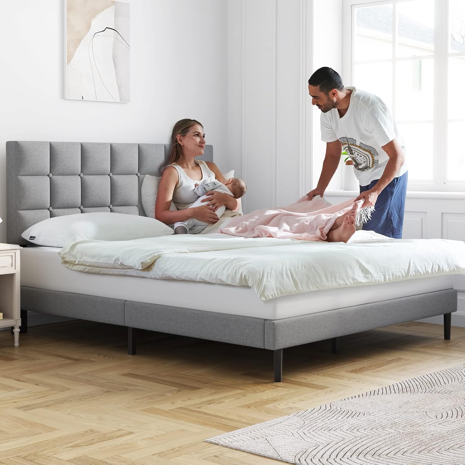 Queen Size Upholstered Platform Bed Frame, No Box Spring Needed - Graceland Home and Living -  