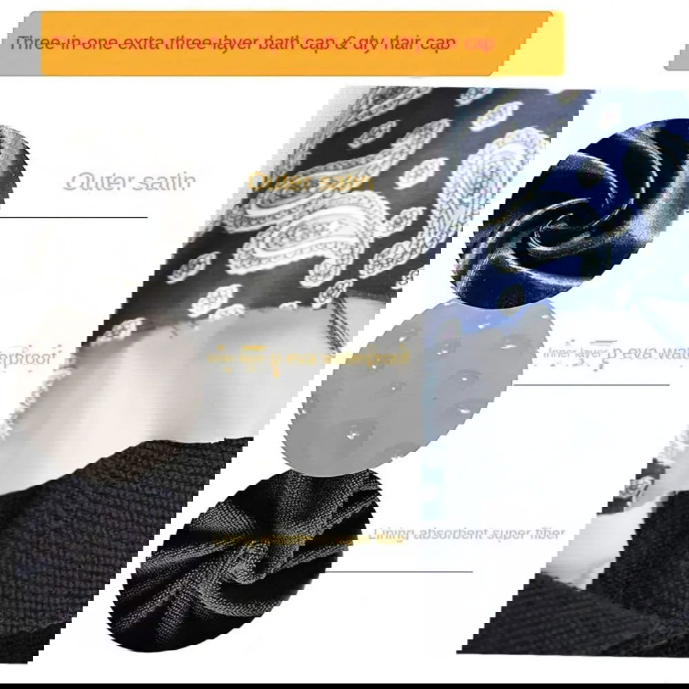 Reusable Triple Layer Waterproof Shower Cap  Large Bath Hair Cap - Graceland Home and Living -  