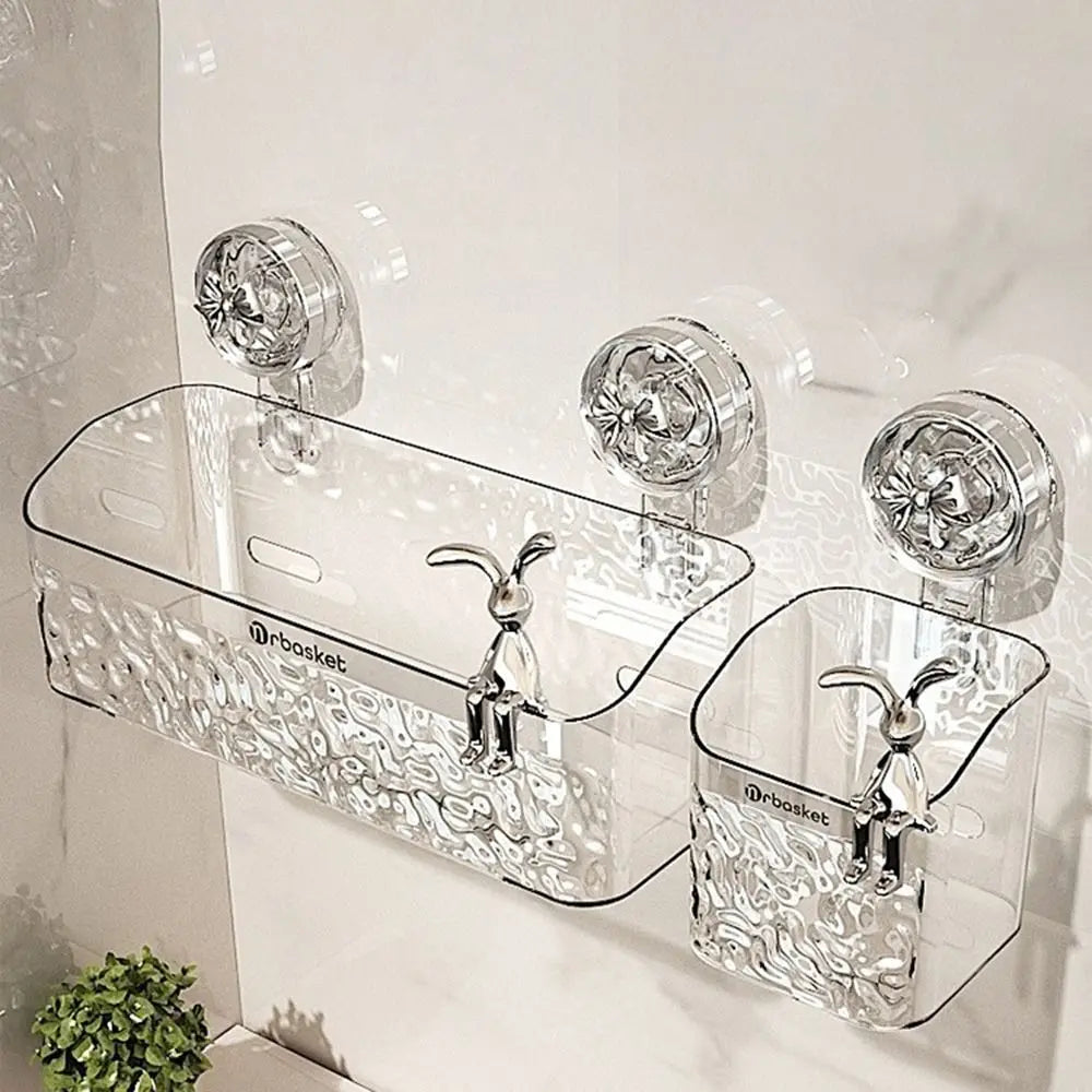 Plastic Shower Suction Cup Shelf Glacier Pattern Transparent Wall Storage Rack