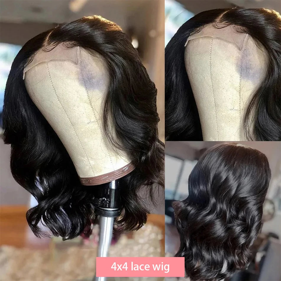 Body Wave Short  Wig 13x4 4x4 Transparent Lace Frontal Wig Brazilian 100% Real Human Hair Lace Wigs