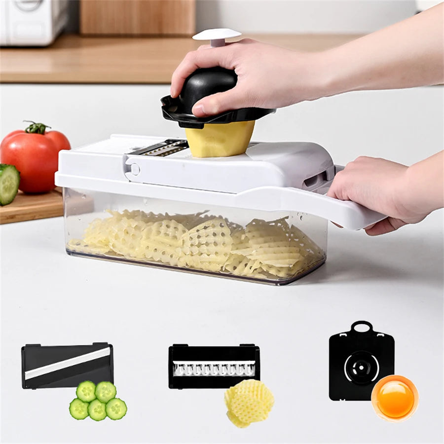 1 Set, 15in1, Vegetable Chopper, Multifunctional Fruit Slicer, Handle Food Grater, Cutter With Draining Basket