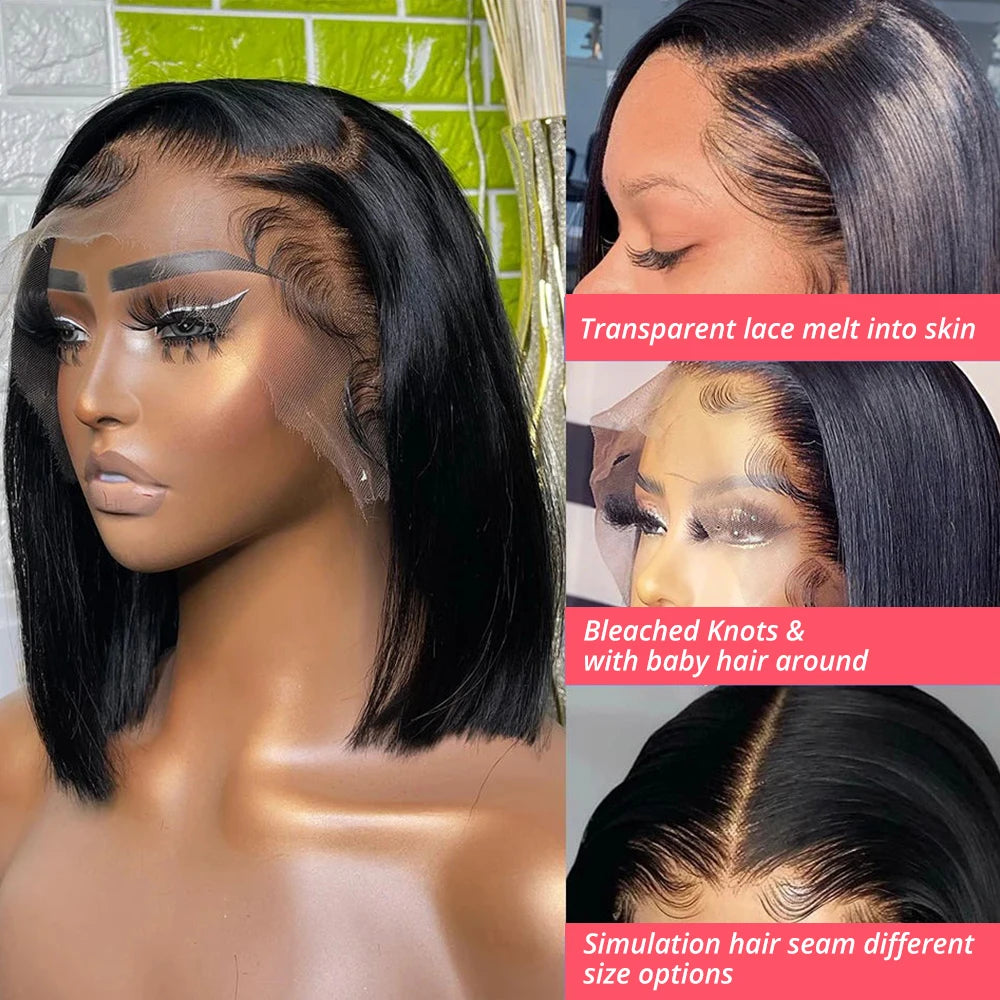BOB Lace Front Wig Human Hair Straight 180% Full Density 13x4 HD Transparent Lace Frontal Wigs bob hair lace front wig
