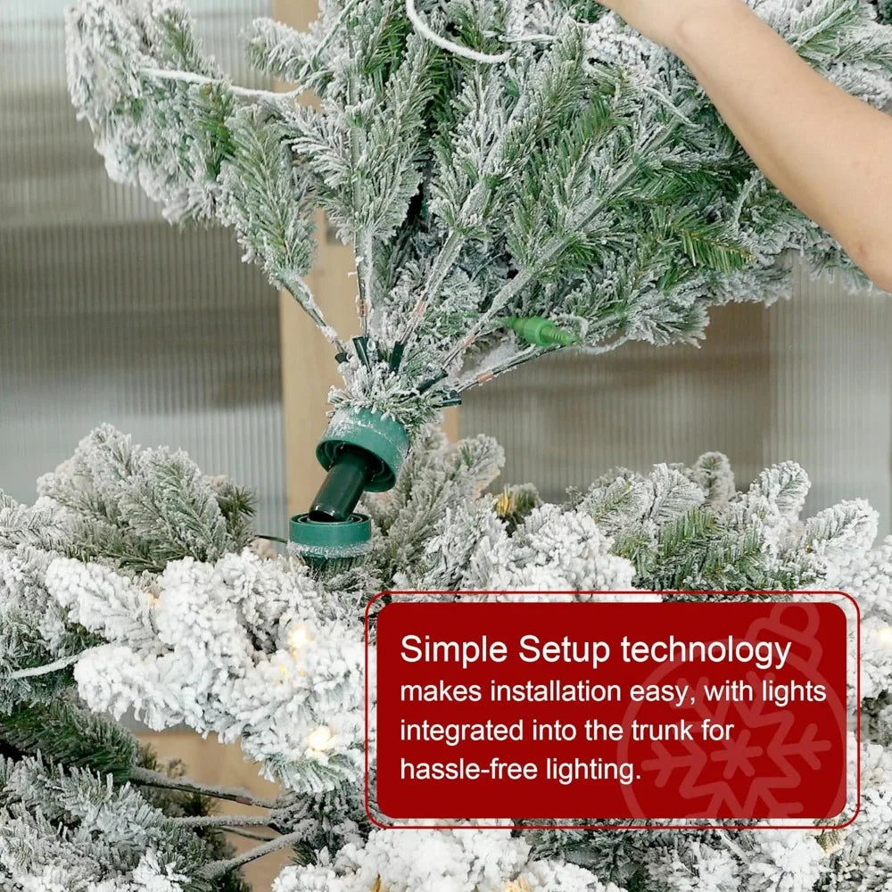 15ft Artificial Christmas Tree, Pre-Lit Flocked Pencil Spruce with 1400 Warm White Lights,Christmas Trees