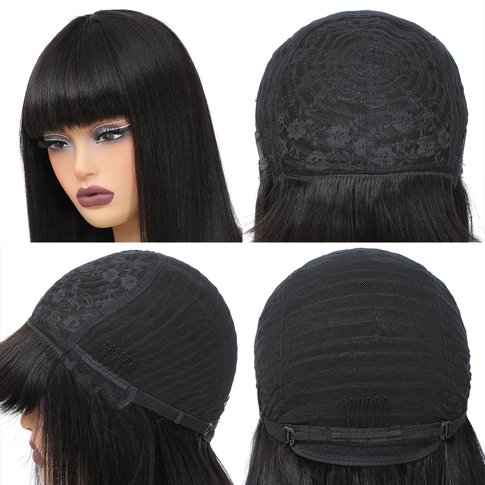 Short Bob Wig with Bangs Straight Human Hair Bob with Bangs  180% Density