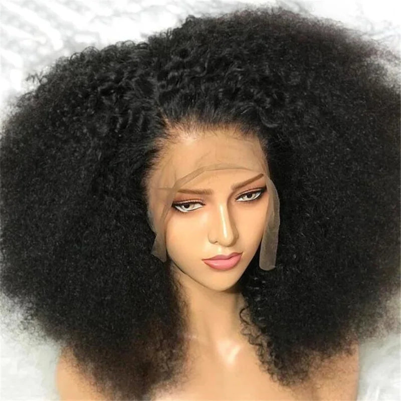 Deep Long Kinky Curly Glue less Preplucked Soft 26" 180%Density Black Lace Front Wigs
