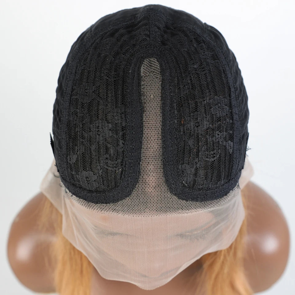 Ombre Gold Blonde Short Straight Bob 13x1 Lace Front 100% Human Hair Wigs