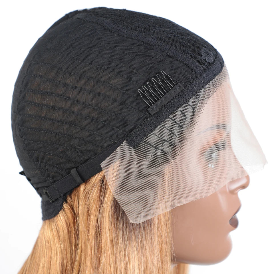 Ombre Gold Blonde Short Straight Bob 13x1 Lace Front 100% Human Hair Wigs