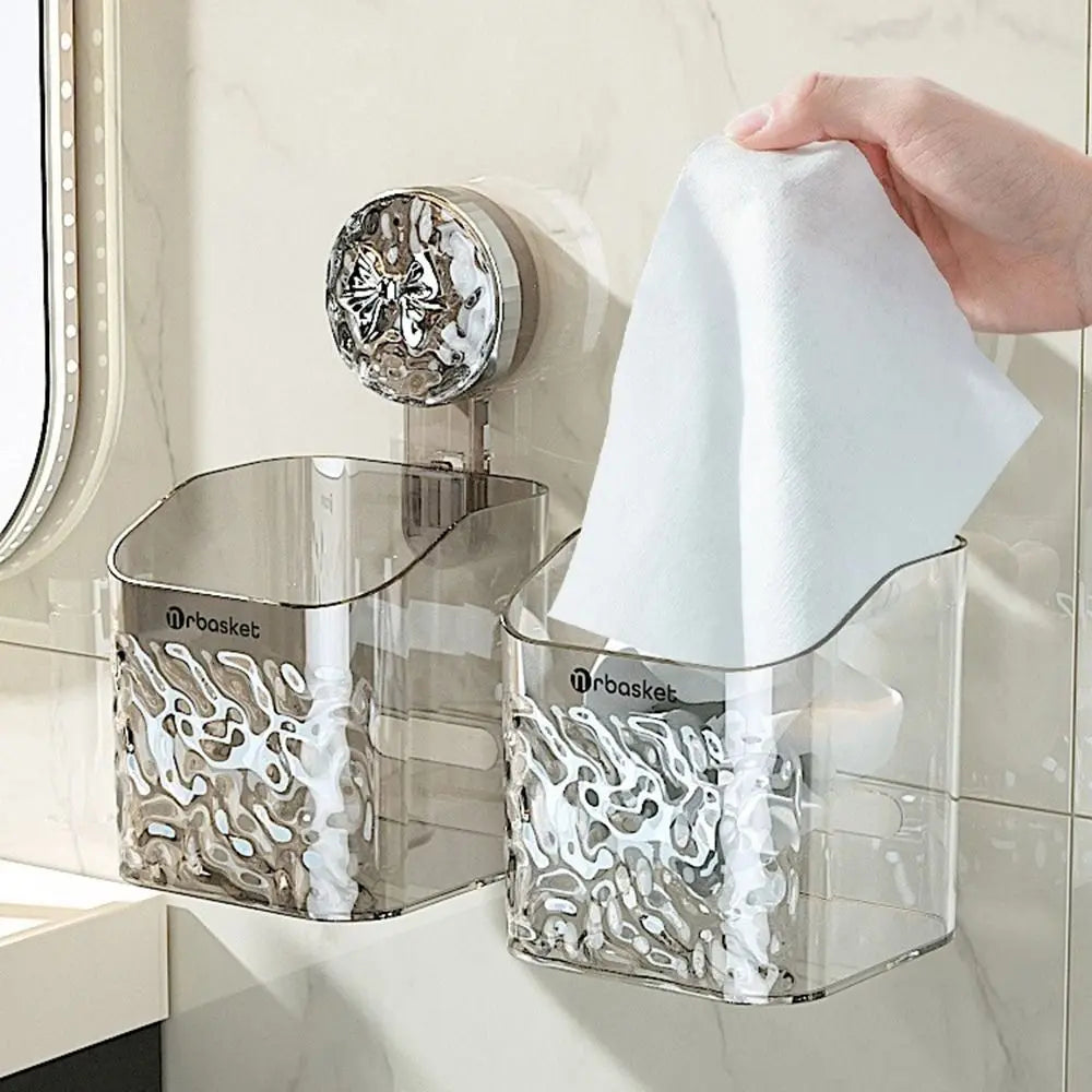 Plastic Shower Suction Cup Shelf Glacier Pattern Transparent Wall Storage Rack