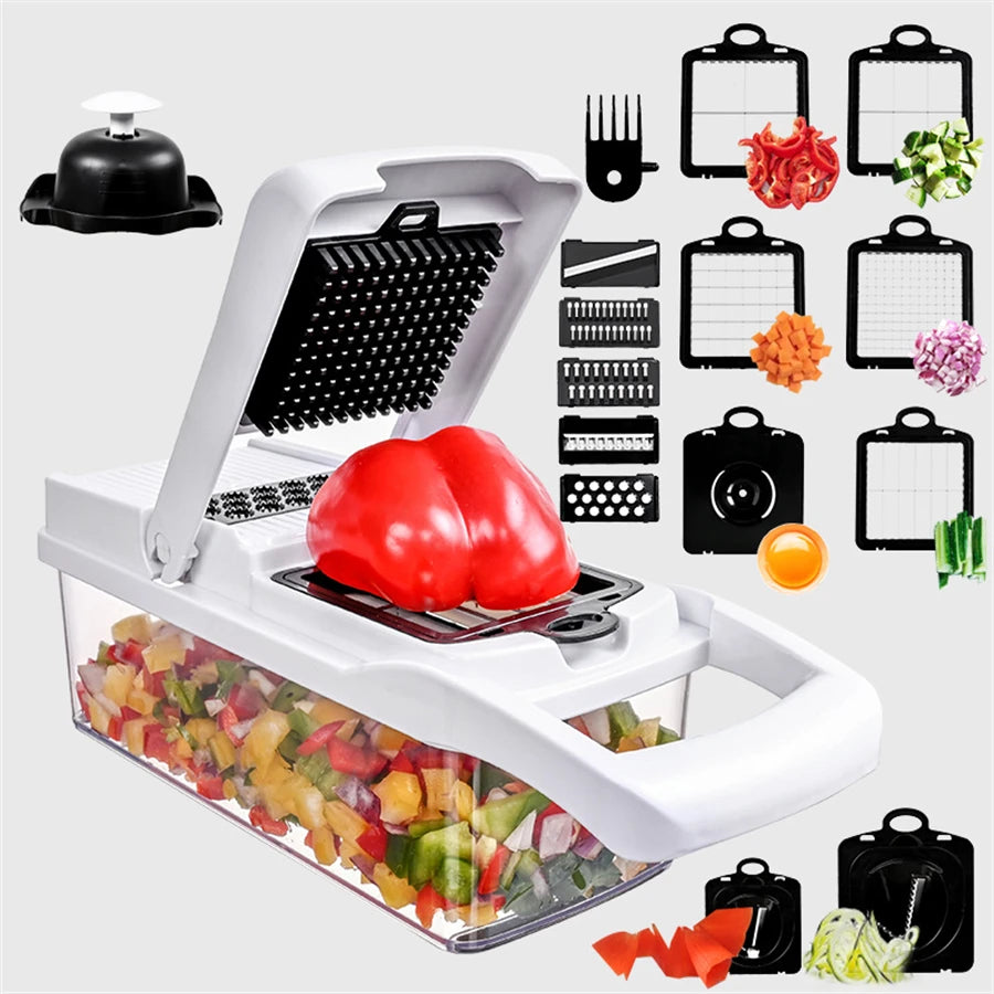 1 Set, 15in1, Vegetable Chopper, Multifunctional Fruit Slicer, Handle Food Grater, Cutter With Draining Basket