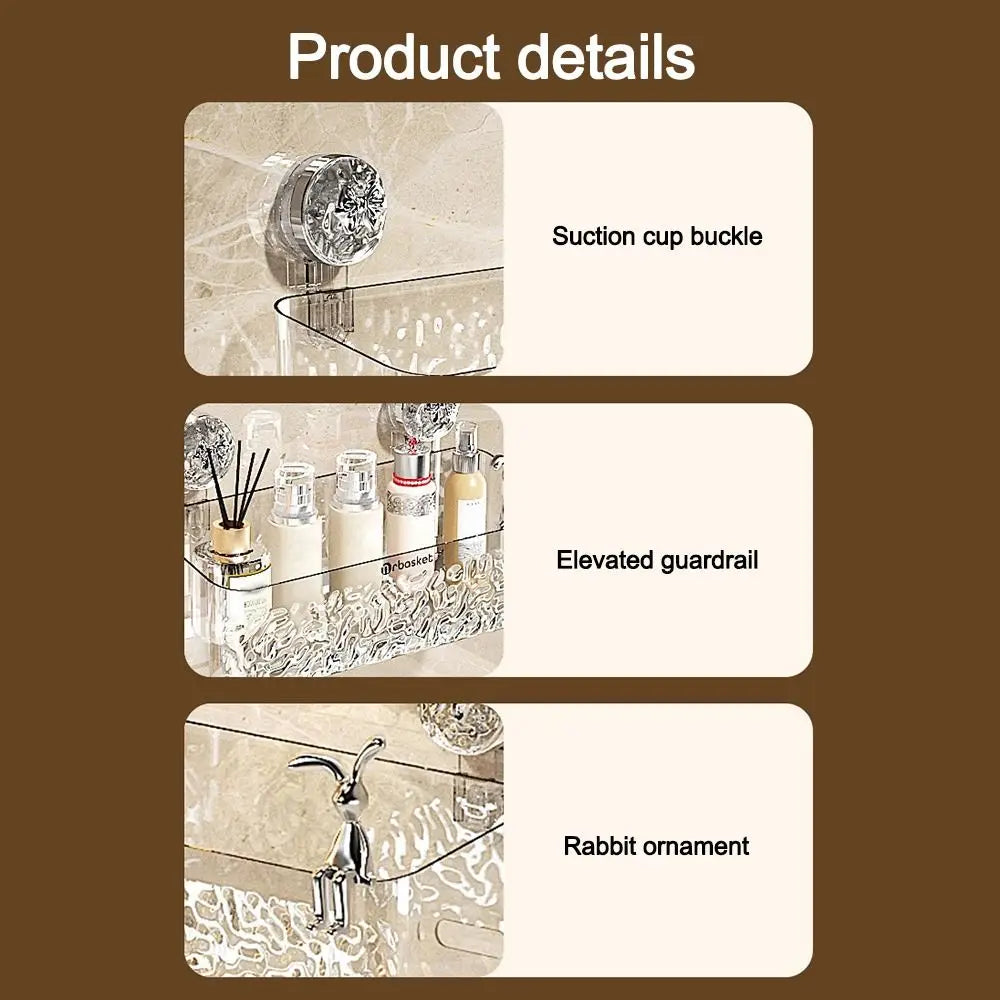Plastic Shower Suction Cup Shelf Glacier Pattern Transparent Wall Storage Rack