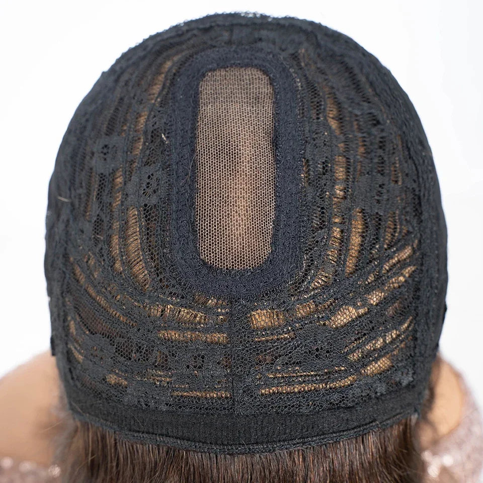 Straight Hair Short Bob Lace Wigs 100% Human Hair Wigs With Bangs #4/27 Natural Brown Middle Part Bob Lace Wigs