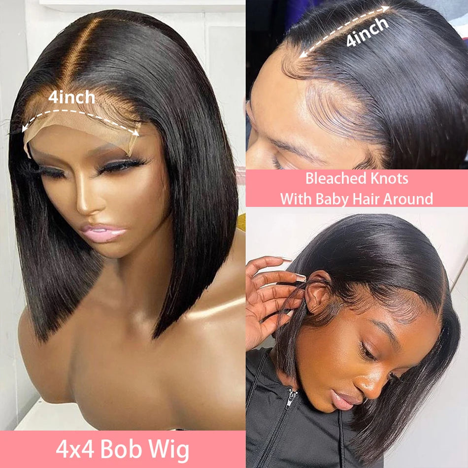 13x4 Short Bob Wigs Brazilian Remy Transparent Bob Human Hair Wigs 4x4 Pre Plucked Bone Straight Human Hair Wig