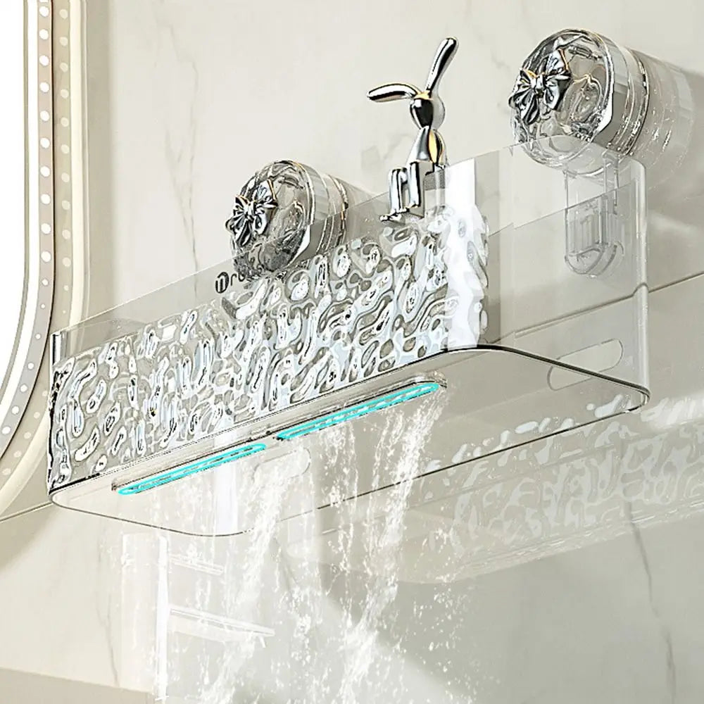 Plastic Shower Suction Cup Shelf Glacier Pattern Transparent Wall Storage Rack