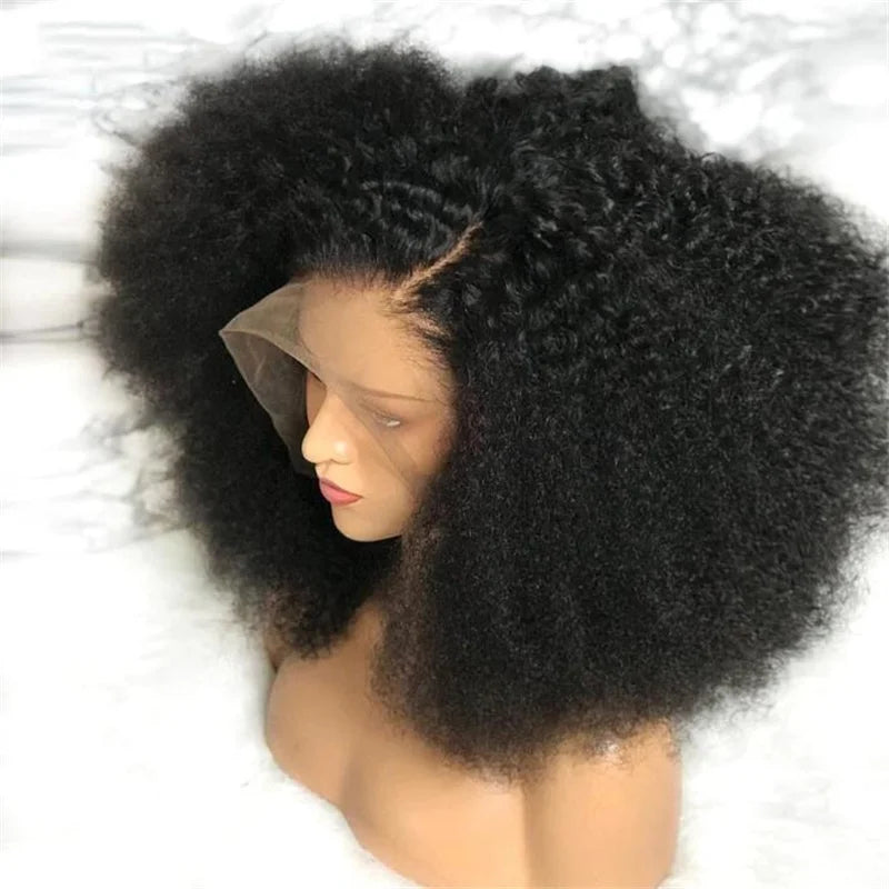 Deep Long Kinky Curly Glue less Preplucked Soft 26" 180%Density Black Lace Front Wigs