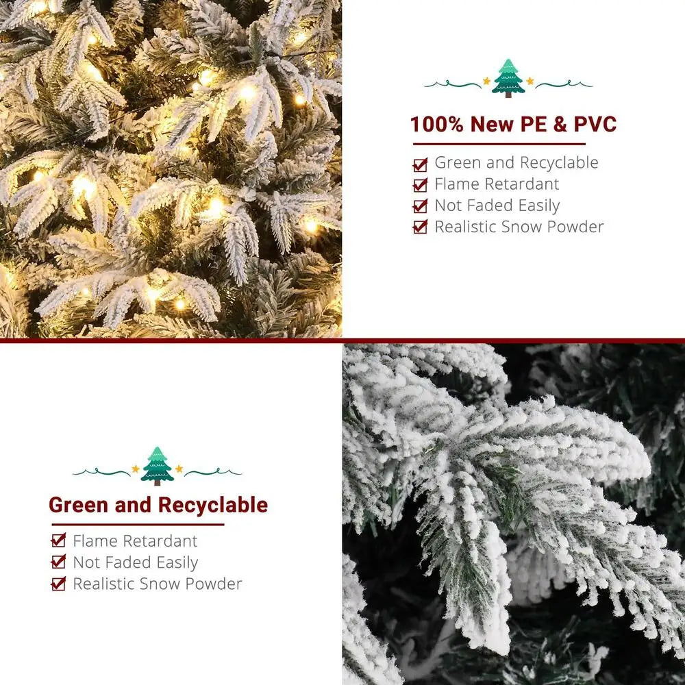 7ft Pre-lit Artificial Christmas Tree  Snow Flocked Full Prelighted Xmas Tree with 1687 Branch Tips,450 LED Light 8 Modes