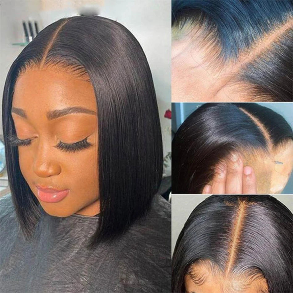 Glueless 13x4 Bone Straight Bob Wig Lace Front Human Hair Wigs. Brazilian HD Transparent Lace Frontal Wig 180%