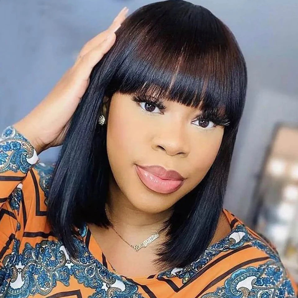 Brazilian Short Straight  Bob Wigs Human Hair Wig With Bangs