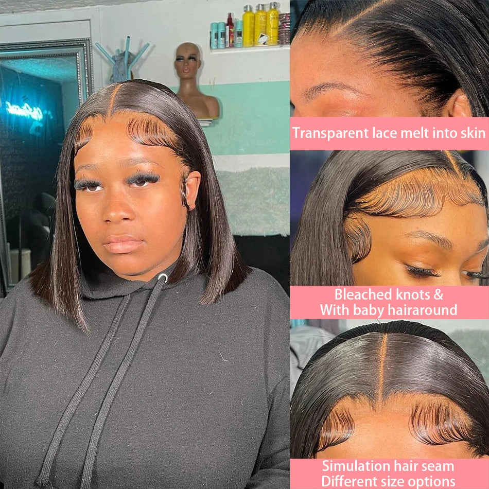 13x4 Short Bob Wigs Brazilian Remy Transparent Bob Human Hair Wigs 4x4 Pre Plucked Bone Straight Human Hair Wig