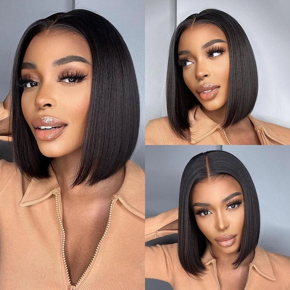 14 Inch Short Straight Bob Wig Human 13x4 Lace Transparent 150%  Frontal Hair Bob Wig PrePlucked Lace Front Human Hair Wigs