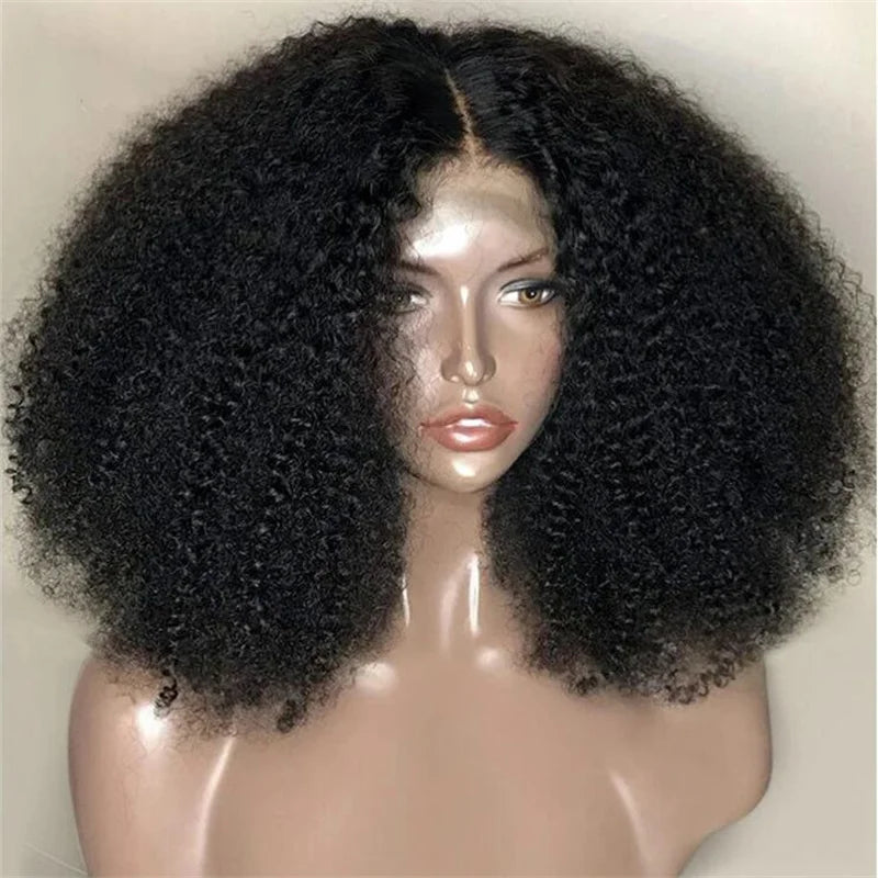 Deep Long Kinky Curly Glue less Preplucked Soft 26" 180%Density Black Lace Front Wigs