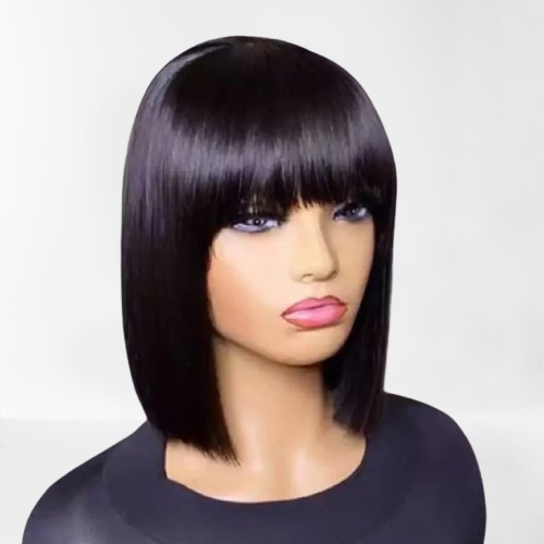 3X1 Middle Part Lace Wig Bob Wigs Full Machine Made Bone Straight Human Hair Wigs With Bangs Short Bob Human Hair Wigs