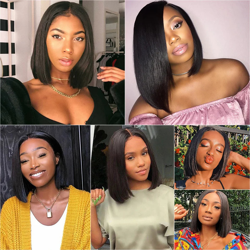Glueless 13x4 Bone Straight Bob Wig Lace Front Human Hair Wigs. Brazilian HD Transparent Lace Frontal Wig 180%
