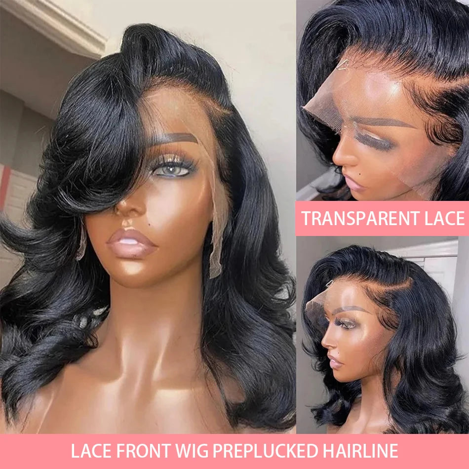 Body Wave Short  Wig 13x4 4x4 Transparent Lace Frontal Wig Brazilian 100% Real Human Hair Lace Wigs
