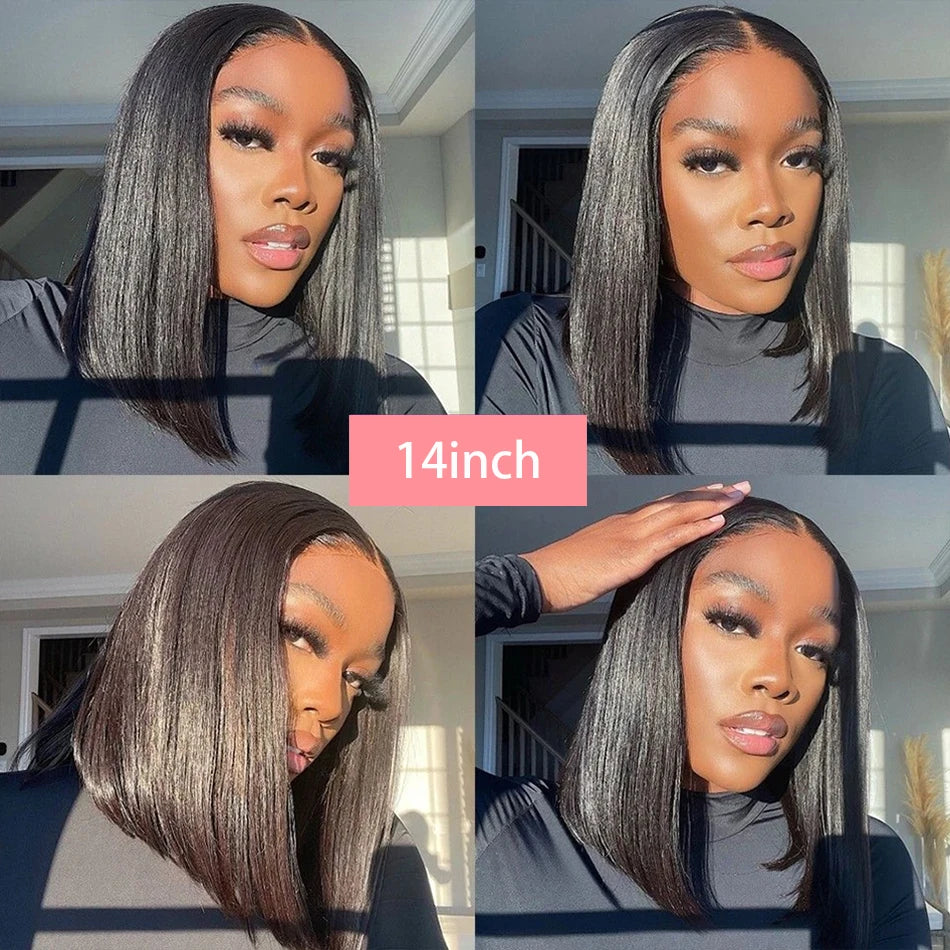 13x4 Short Bob Wigs Brazilian Remy Transparent Bob Human Hair Wigs 4x4 Pre Plucked Bone Straight Human Hair Wig
