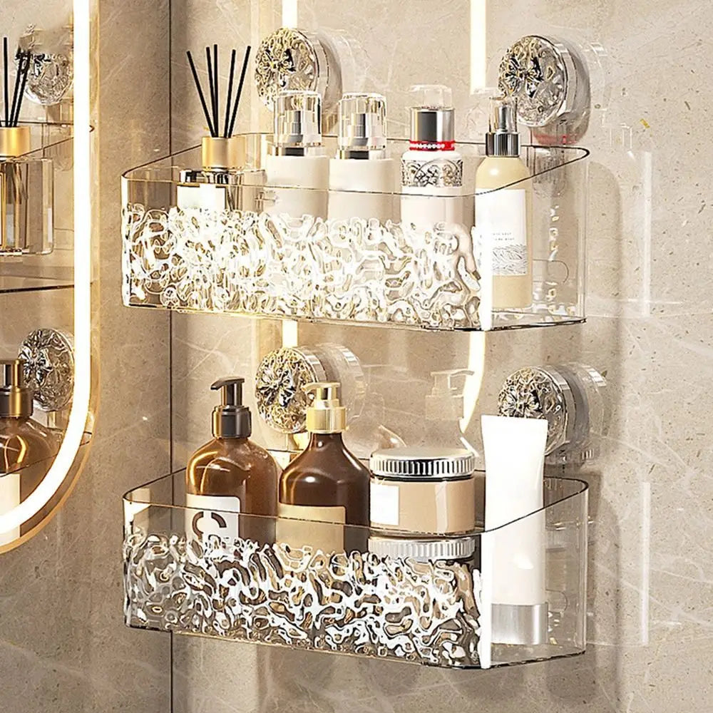 Plastic Shower Suction Cup Shelf Glacier Pattern Transparent Wall Storage Rack