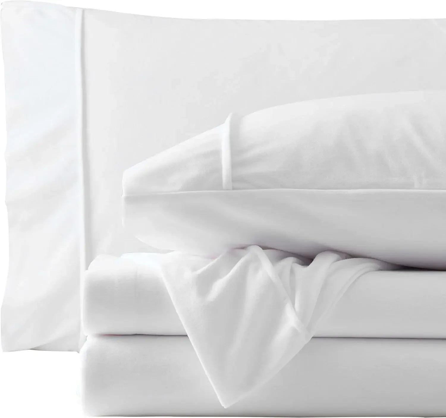 Flannel Sheets Warm and Cozy Deep Pocket Breathable All Season Bedding Set with Fitted, Flat and Pillowcases, Full, White