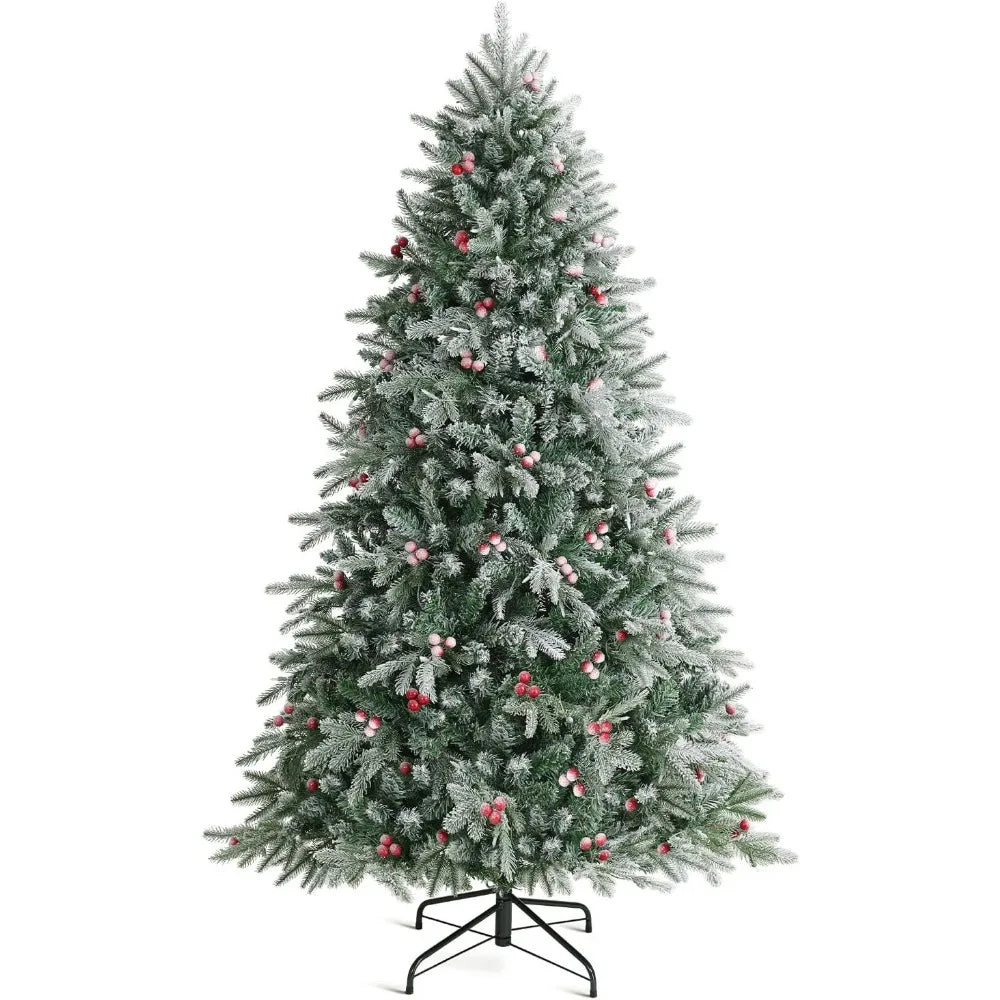 9ft Flocked Christmas Tree , Prelit Christmas Tree with 1000 Lights, with 2255 PVC PE Branch Tips, Hinged Artificial Xmas Trees