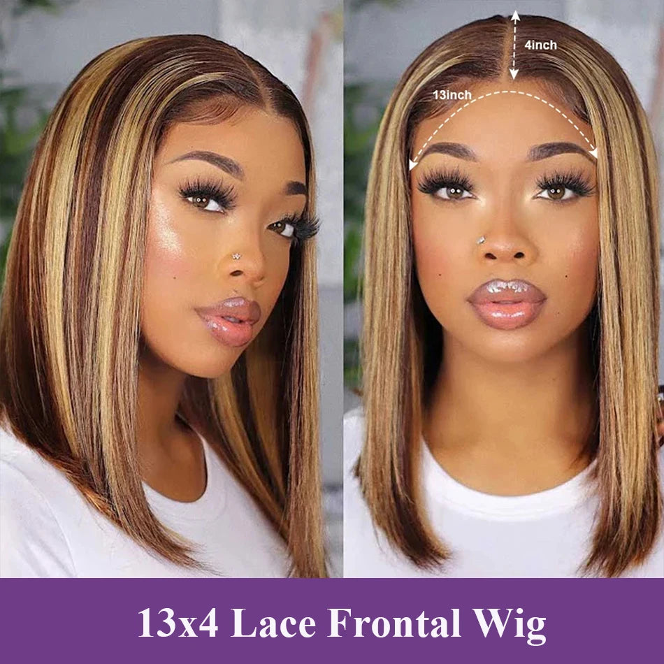 4/27 HD Transparent Full Lace Bob Wigs Piano Colored Straight 13x4 Lace Frontal Human Hair Wig