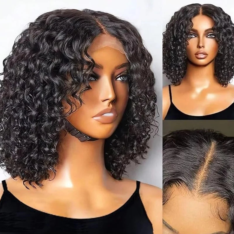 Deep Wave 4x4 Lace Wig 100% Human Virgin Hair Short Bob Wigs 13x4 Transparent Lace Frontal Wig Pre Plucked