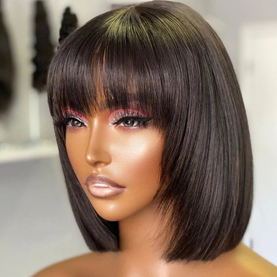 Brazilian Short Straight  Bob Wigs Human Hair Wig With Bangs