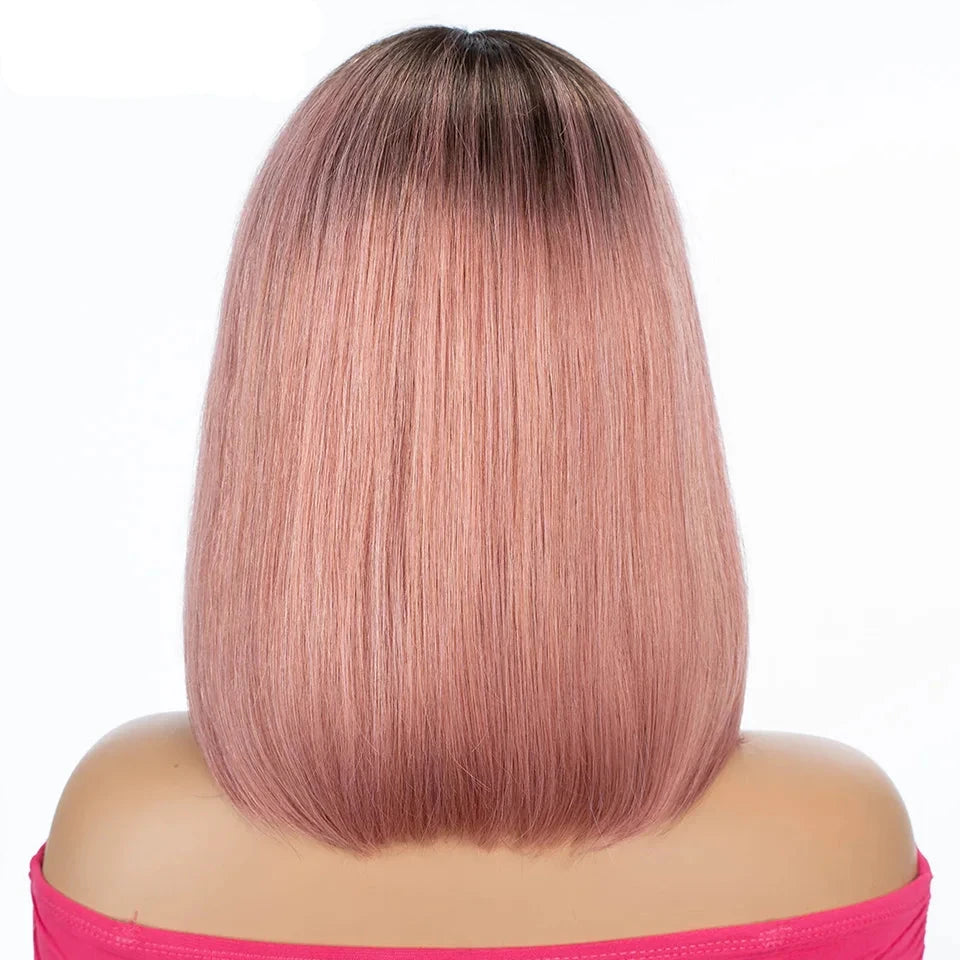 Ombre Gold Blonde Short Straight Bob 13x1 Lace Front 100% Human Hair Wigs