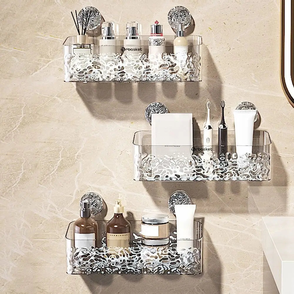 Plastic Shower Suction Cup Shelf Glacier Pattern Transparent Wall Storage Rack