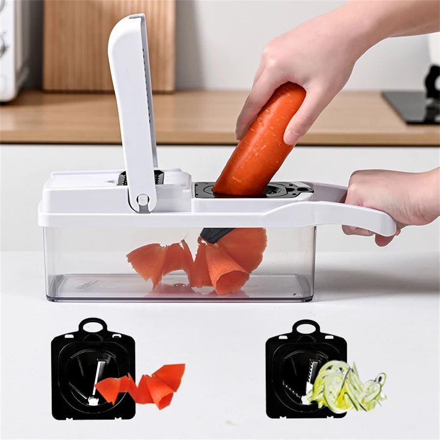 1 Set, 15in1, Vegetable Chopper, Multifunctional Fruit Slicer, Handle Food Grater, Cutter With Draining Basket