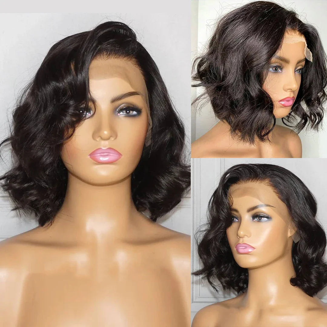 Body Wave 100% Short Bob Wigs Human Hair Cheap Wigs 8 10 12Inch Indian Lace Closure Wigs  13x4 Lace Frontal Wig