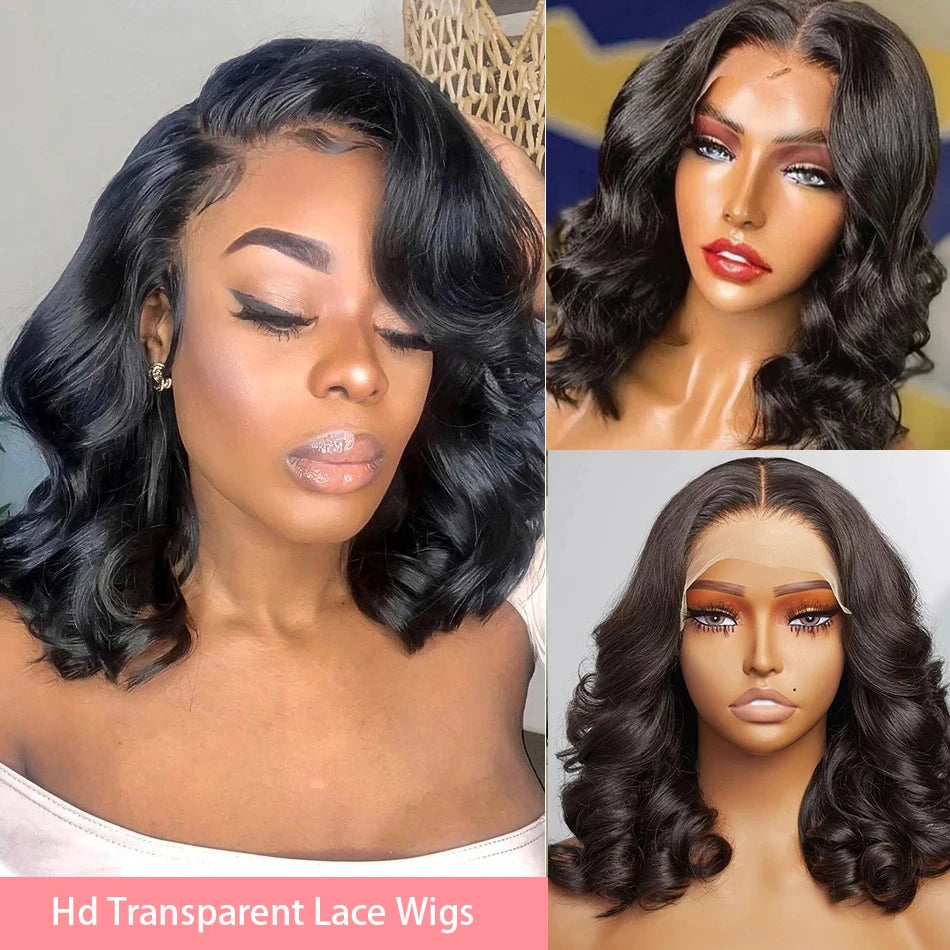 Body Wave Short  Wig 13x4 4x4 Transparent Lace Frontal Wig Brazilian 100% Real Human Hair Lace Wigs