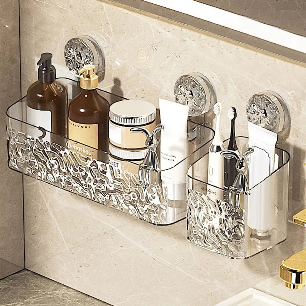 Plastic Shower Suction Cup Shelf Glacier Pattern Transparent Wall Storage Rack