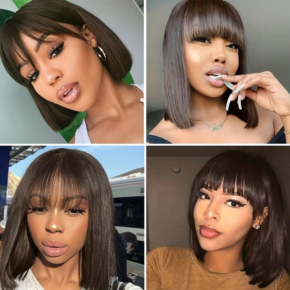 Brazilian Short Straight  Bob Wigs Human Hair Wig With Bangs