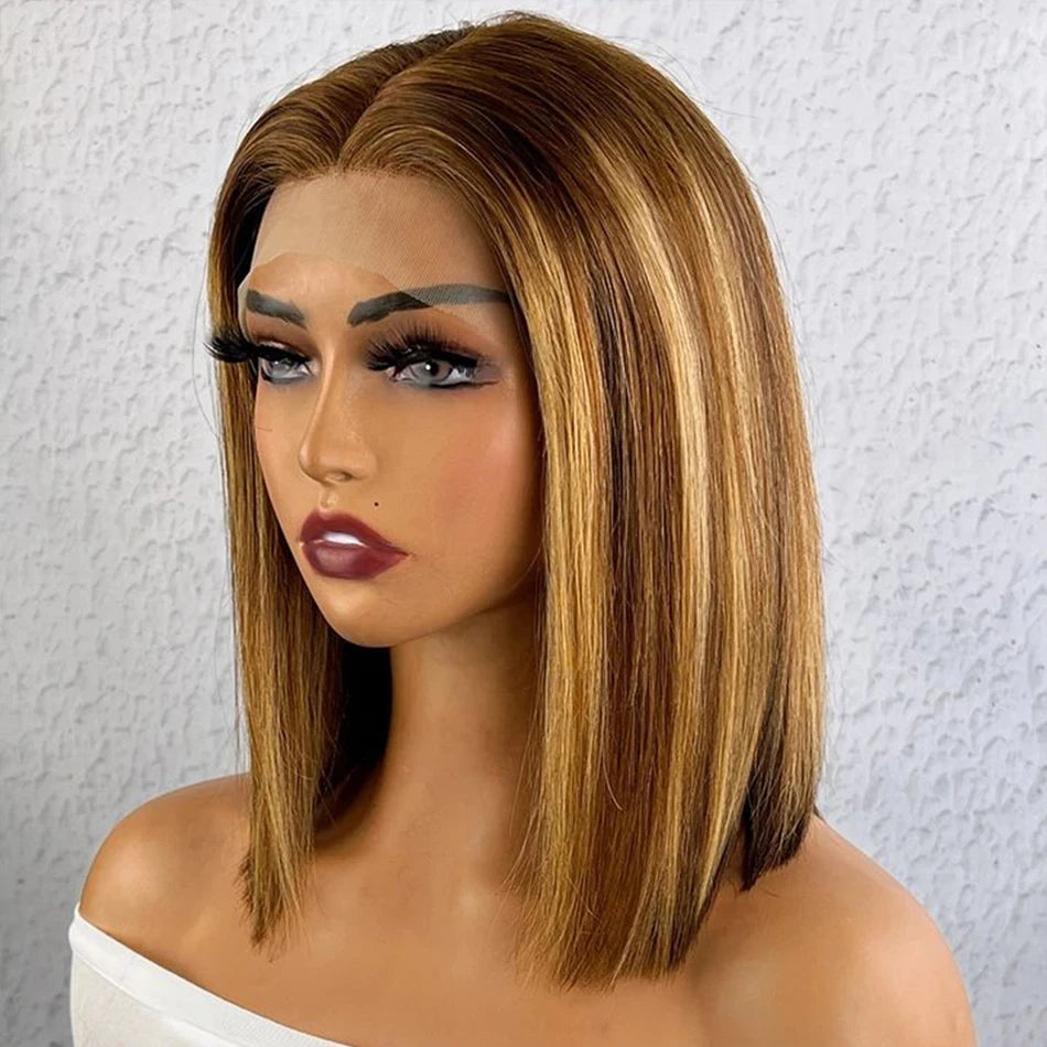 4/27 HD Transparent Full Lace Bob Wigs Piano Colored Straight 13x4 Lace Frontal Human Hair Wig